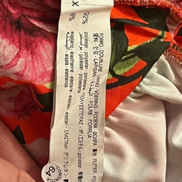 Zara NWT Orange Floral Stretch Deep V Neck Sleeveless Draped Bodysuit Medium - Picture 13 of 16